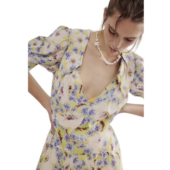 NWT Free People Sugar Crush Mini Dress Women's Medium Lemon Combo Floral Flowy - Picture 3 of 16